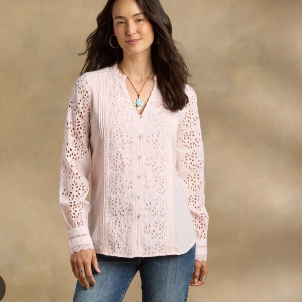 Sundance Valeria Top Blouse Eyelet Lace Bohemian Western Blush Pink Size L